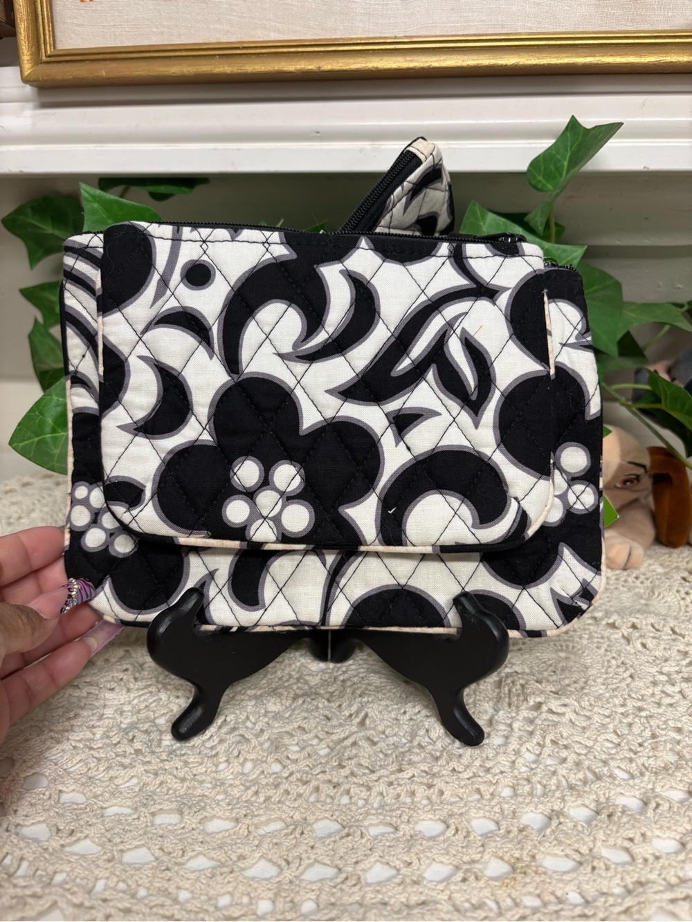 Vera Bradley Quilted Floral Pattern Black and White makeup bags